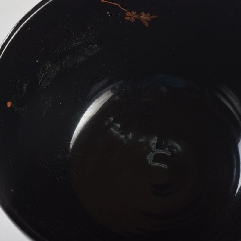 茶道具　春斎銘　陶蒔絵　黒塗　朱塗　波筏瓢箪蒔絵　茶碗　一対　V　8409