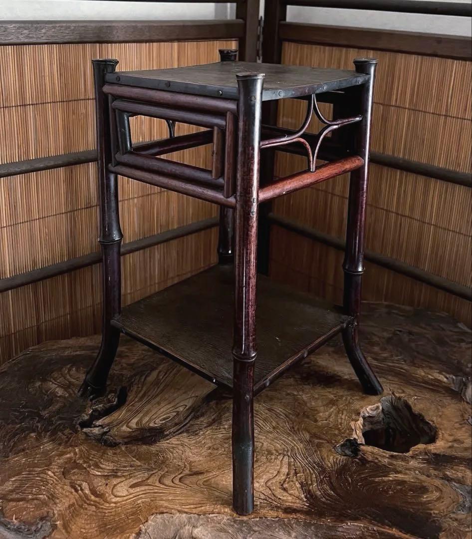 時代 古木 竹工細工 中型 花台 香台 盆栽台