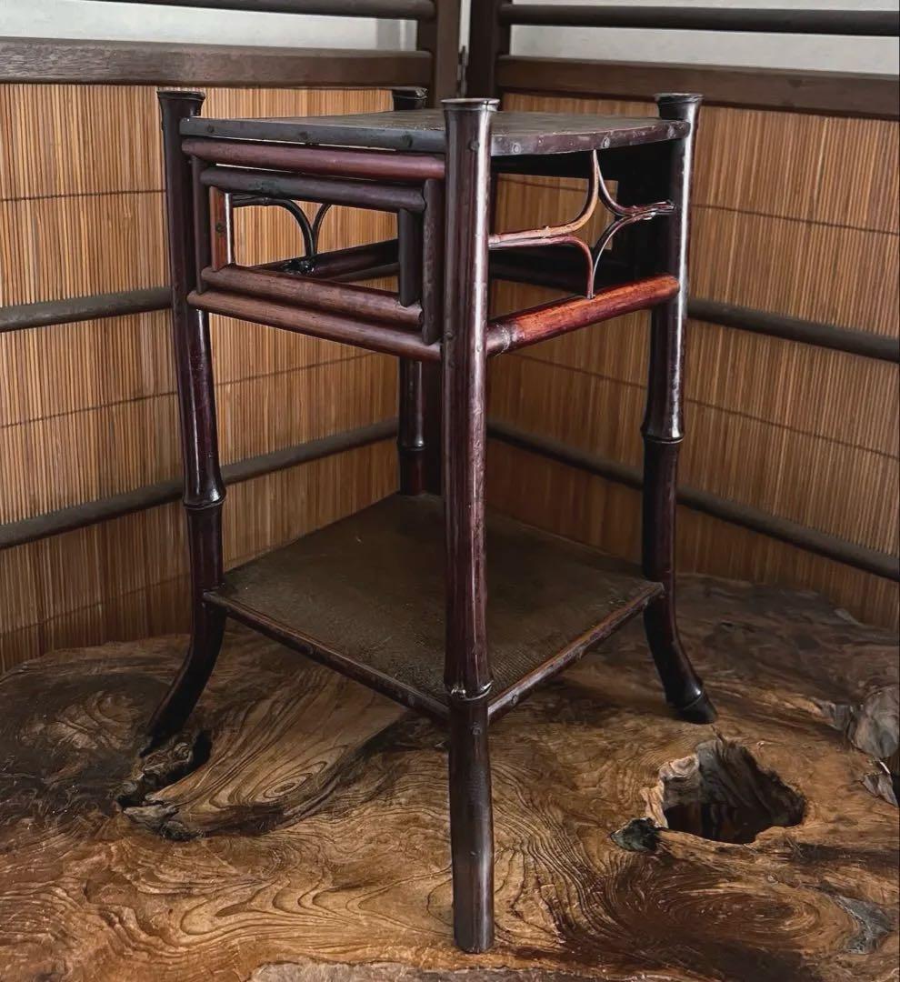 時代 古木 竹工細工 中型 花台 香台 盆栽台