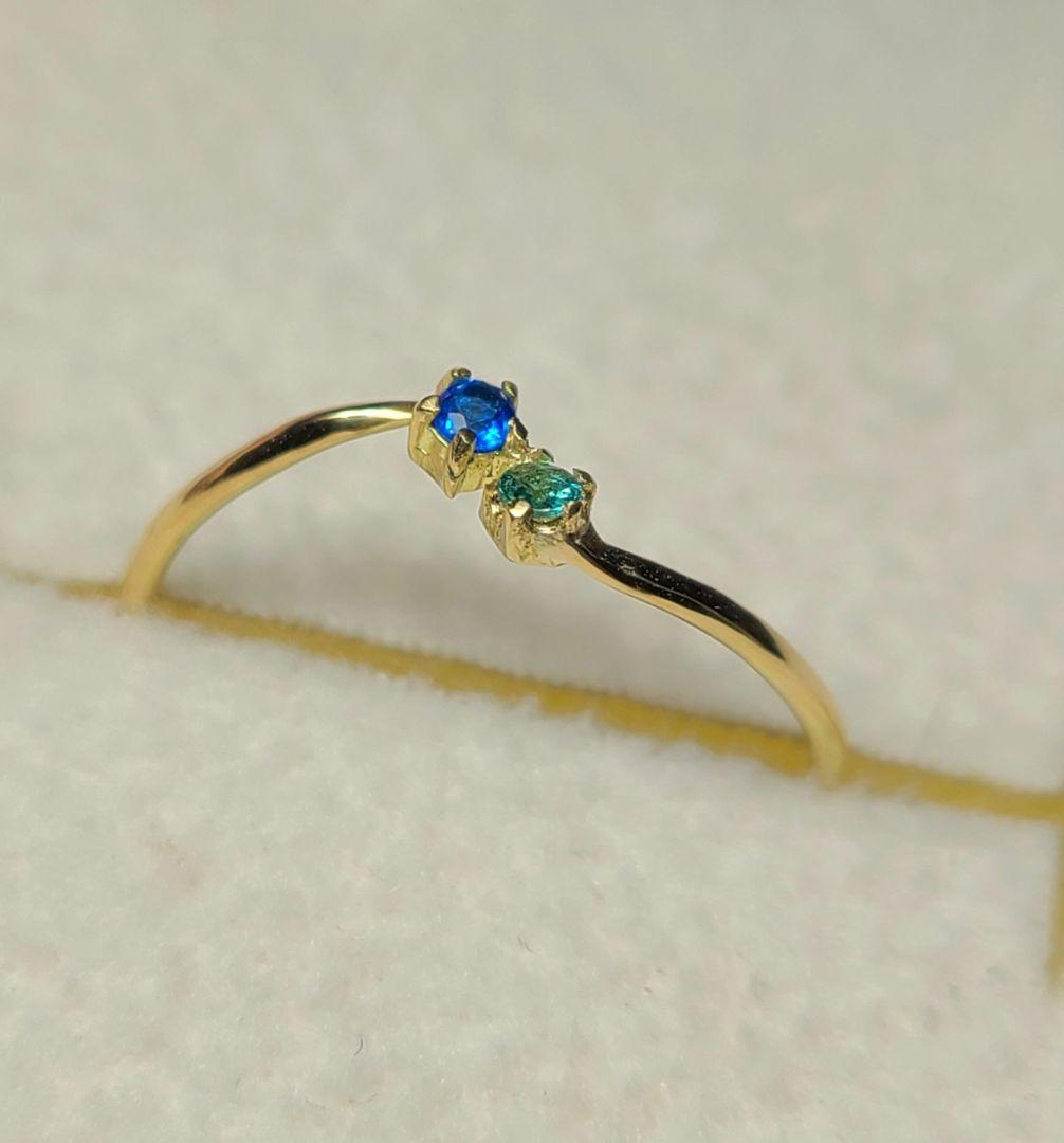 素晴らしいブルーの共演★バターリャパライバトルマリン&アウイナイトリング18金★