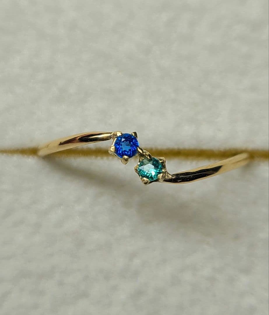 素晴らしいブルーの共演★バターリャパライバトルマリン&アウイナイトリング18金★