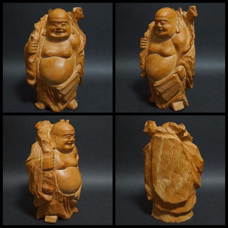 専用柘植細工彫り 一刀彫り『七福神』7体セット 荒彫り黄楊木縁起物総重4.8kg