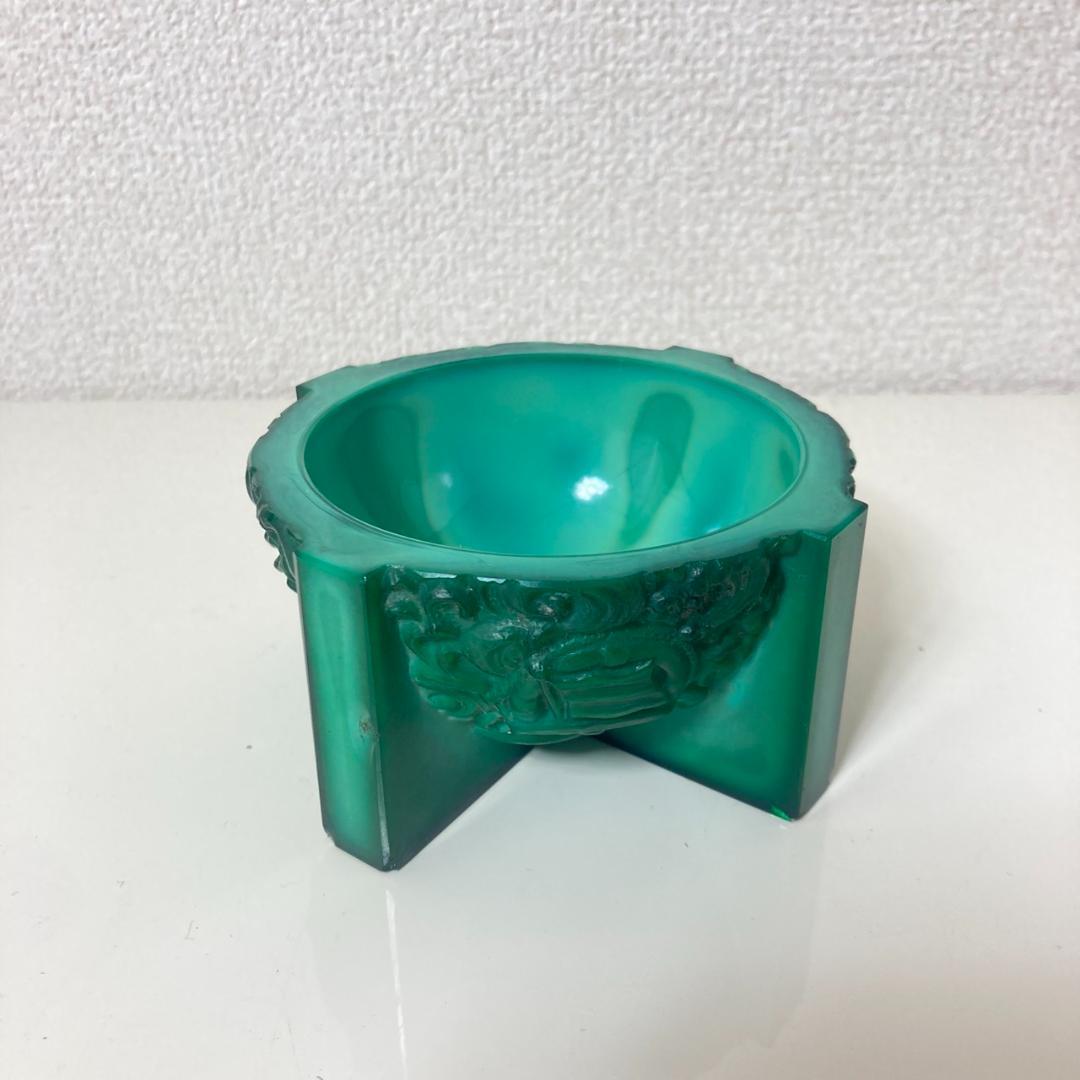 ▼岩城硝子　小柴外一　1940年　灰皿　小物入れ　練硝子　緑