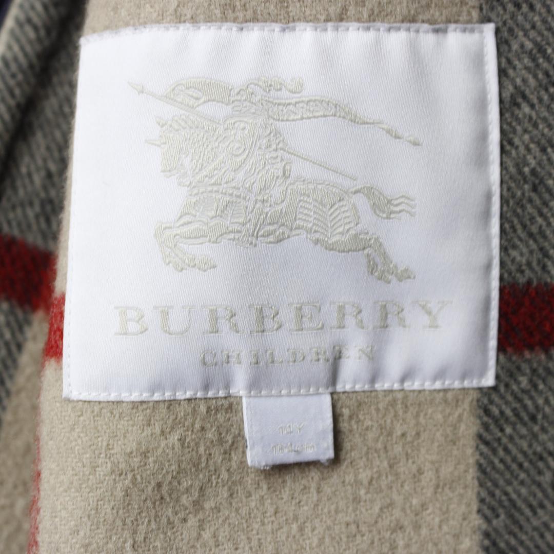 バーバリーチルドレン ダッフルコート 14Y ノバチェック フード ネイビー