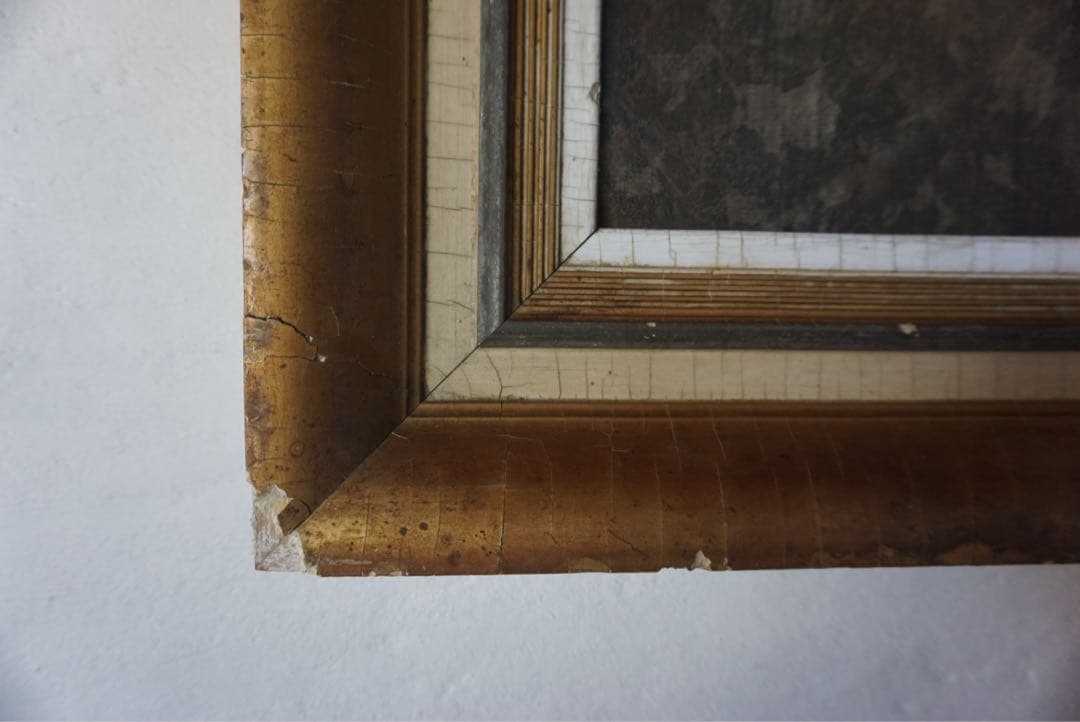 大きなアンティークフレームのブリキサインボード　看板　店舗什器　額縁　古道具