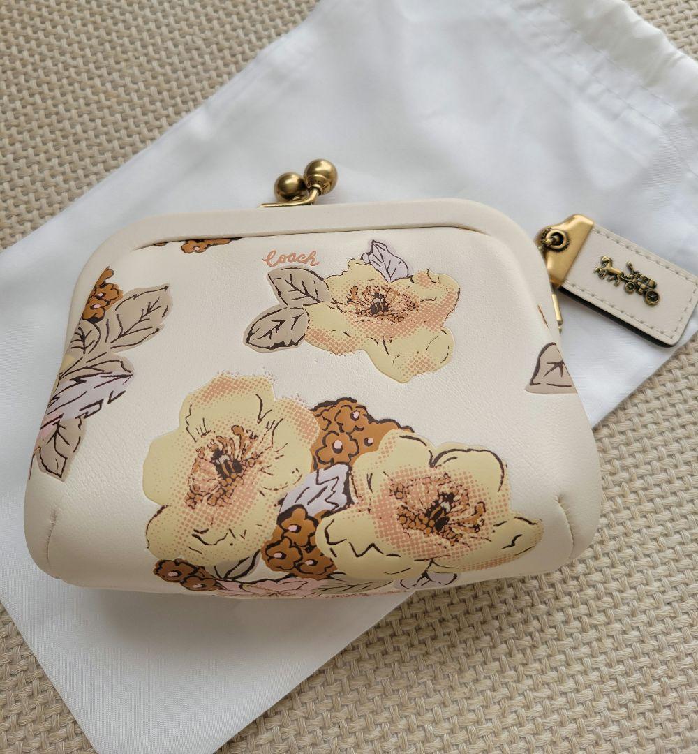 COACH コーチ がま口 ケース 小銭入れ 花柄 フローラル レザー