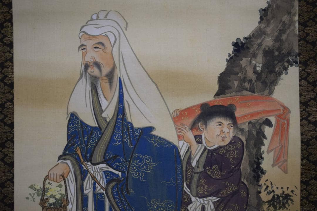 真作/狩野伊川院/人物山水図/三幅/金襴表装/布袋屋掛軸HG-24