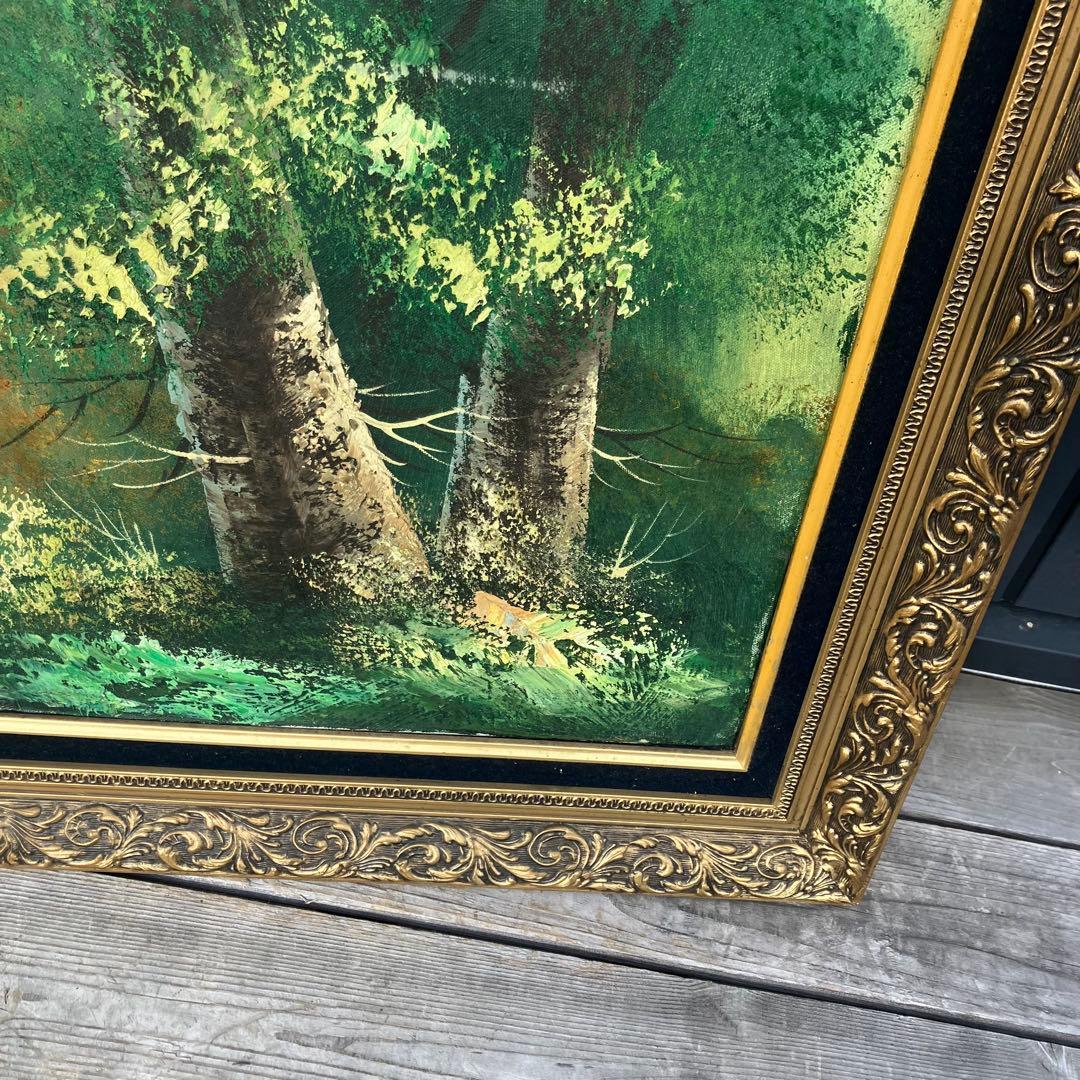 アンティーク More 山の湖畔 肉筆 油彩画 油絵 風景画 金縁額縁 額装絵画