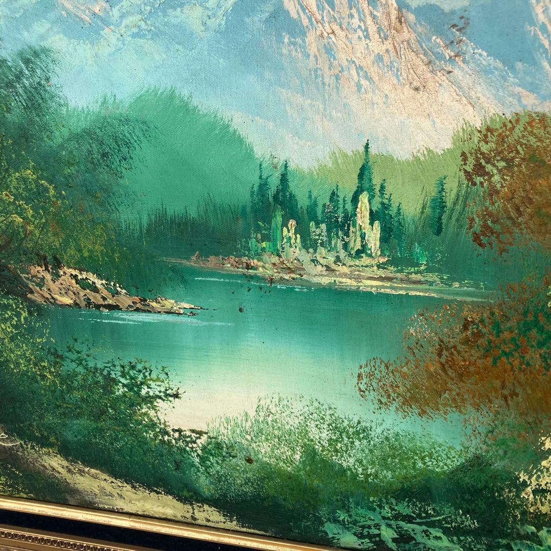 アンティーク More 山の湖畔 肉筆 油彩画 油絵 風景画 金縁額縁 額装絵画