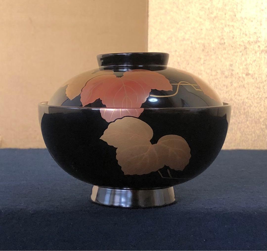 《レ》輪島塗 黒塗 蔦蒔絵 吸物椀5客 木製漆器 木箱　251119え4