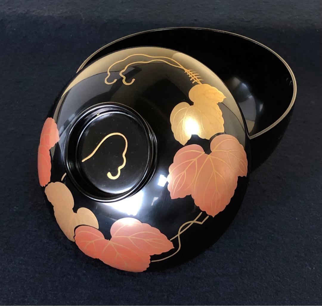 《レ》輪島塗 黒塗 蔦蒔絵 吸物椀5客 木製漆器 木箱　251119え4