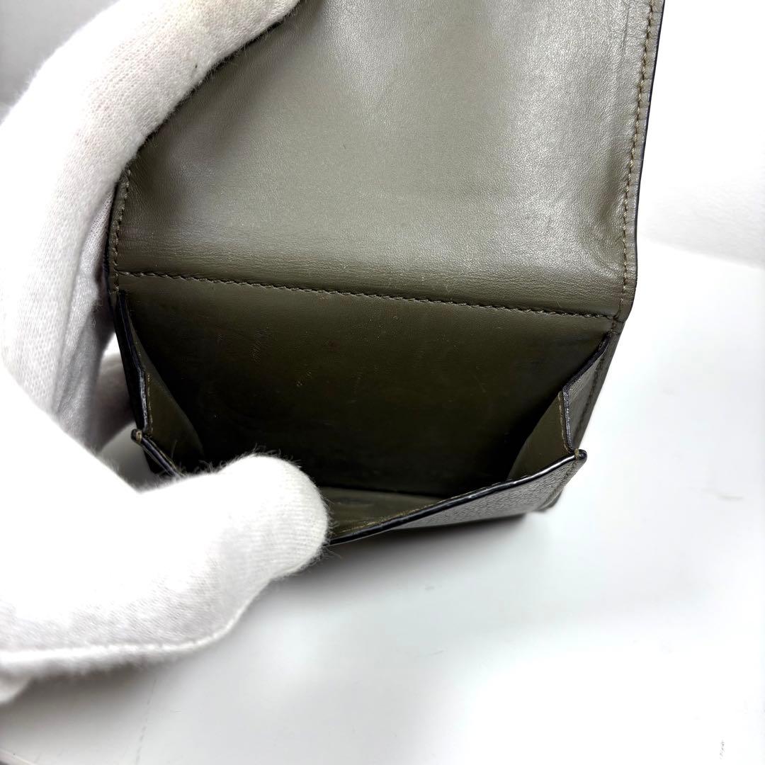 ☆人気☆LOEWE アナグラムロゴ 三つ折り コンパクト財布 カーキ レザー