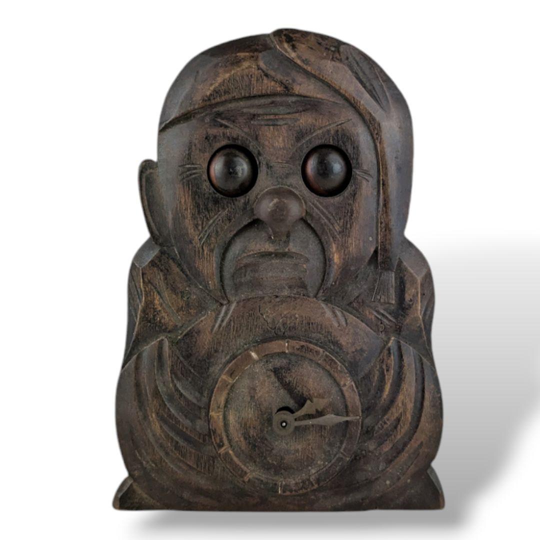 ドイツ製 おじさん 木彫 目玉時計 からくり時計 古時計 アンティーク 骨董品