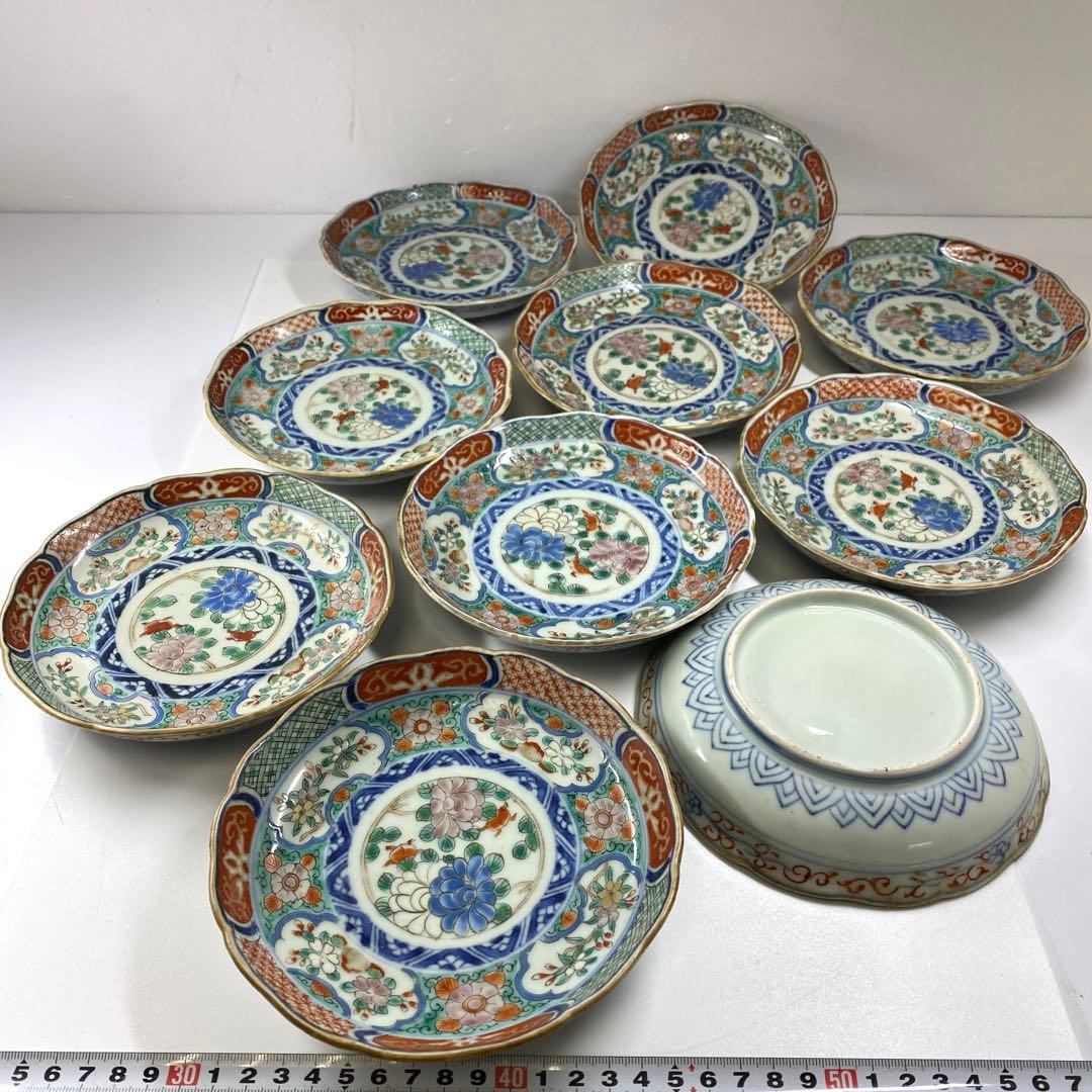 古伊万里　上手赤絵中皿10枚　幅約15.5㎝　東Y7-0312☆2Fトヒコ