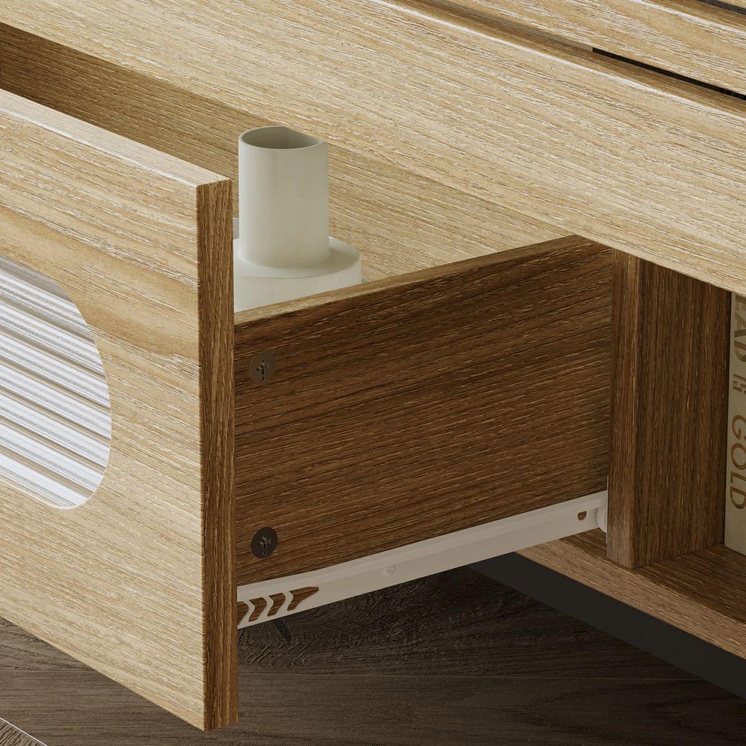 キャビネット サイドボード LEDライト付き 幅100cm 木目調 コンパクト