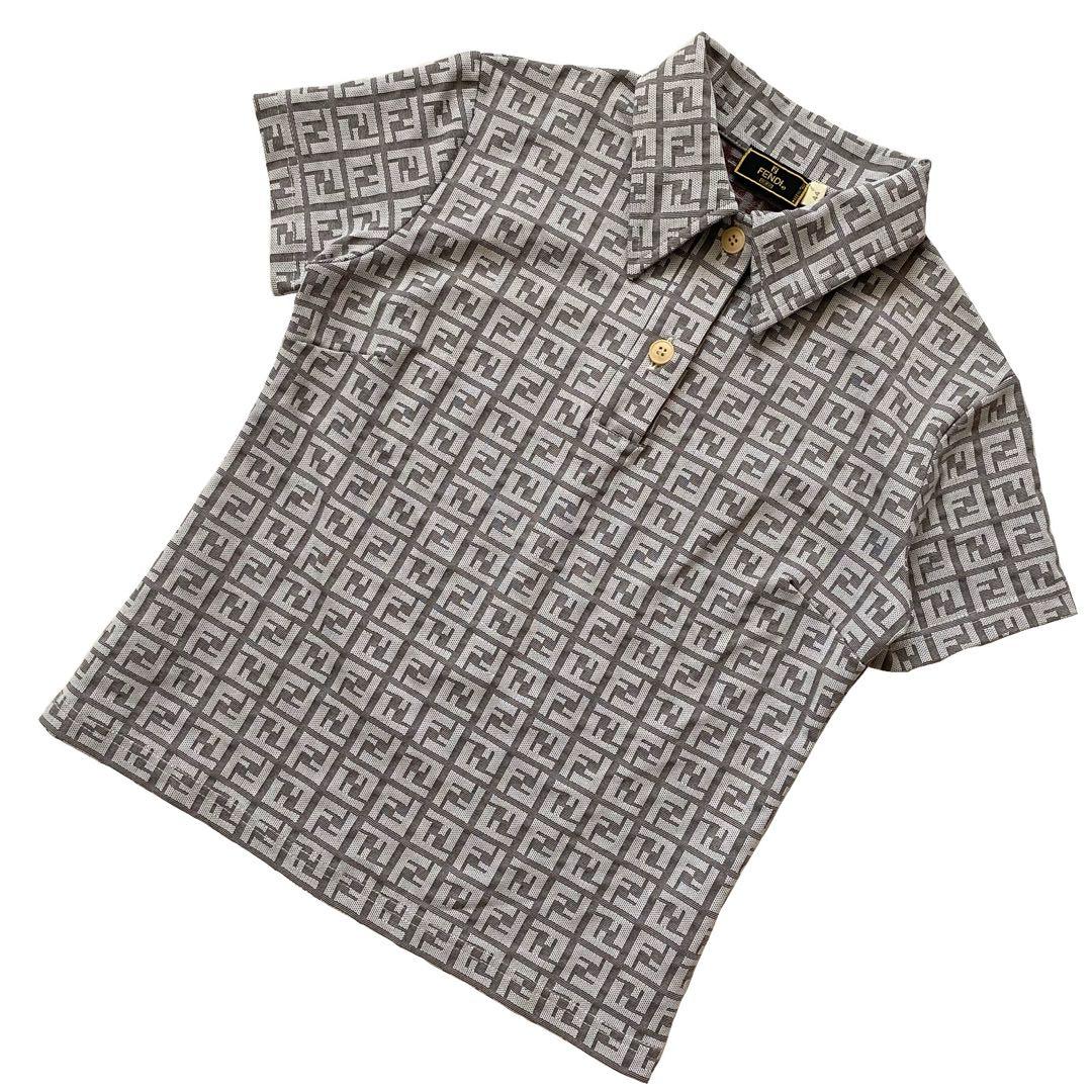 美品 FENDI フェンディ ズッカ柄 半袖 ポロシャツ 44 ロゴ