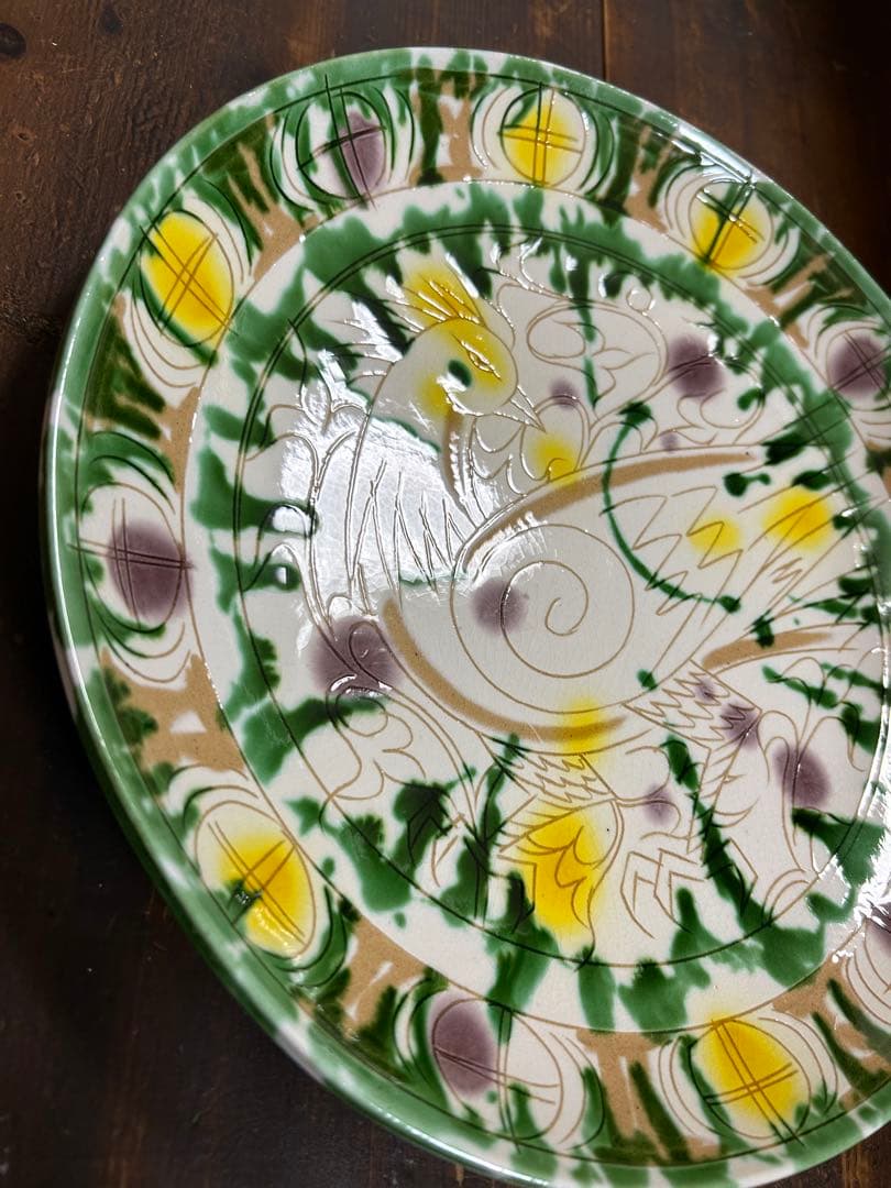 幸兵衛窯 人間国宝「加藤卓男」作　ペルシア三彩鳥文　大皿　希少