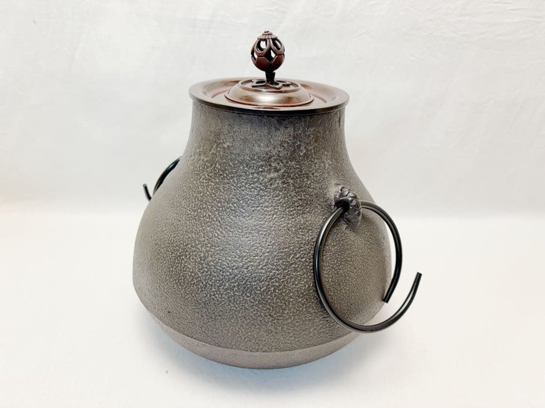 ほぼ未使用 茶道具 釜師 菊地政光作 紹鴎好写 鶴首釜 釜印 釜鐶 共布 共箱