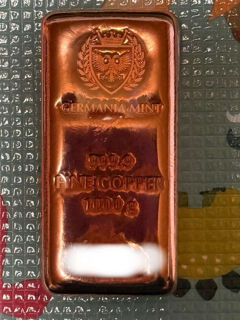 ゲルマニアミント社　インゴット1キロ純銅　赤金　延べ棒　Cu ペーパーウェイト