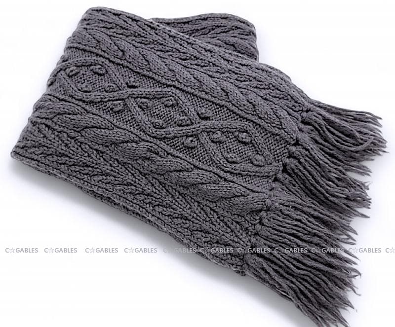 LIMI feu リミフゥ アラン編みフリンジニットマフラー　ヨウジヤマモト