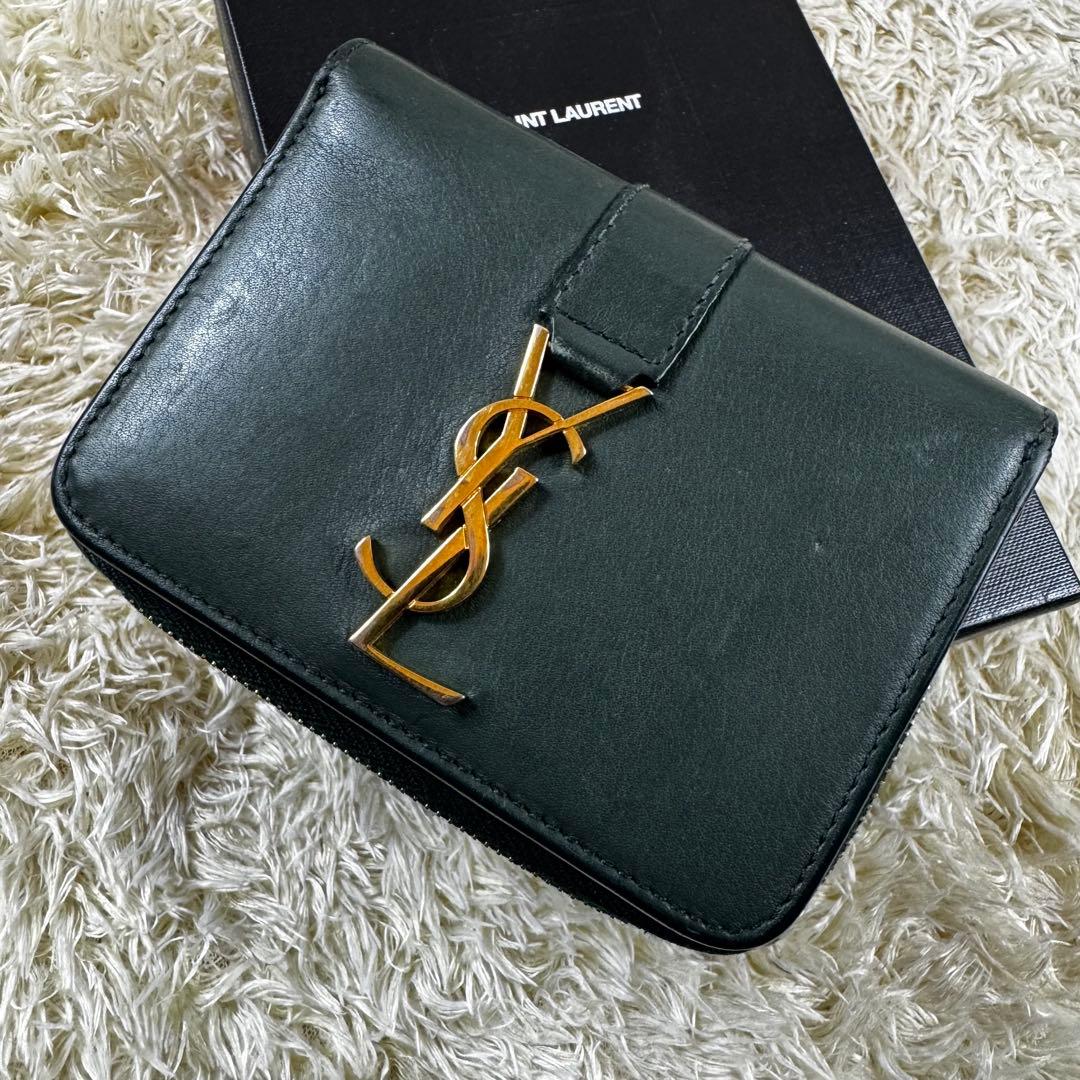 希少カラー✨サンローラン　二つ折り財布　カサンドラ　グリーン　スムースレザー