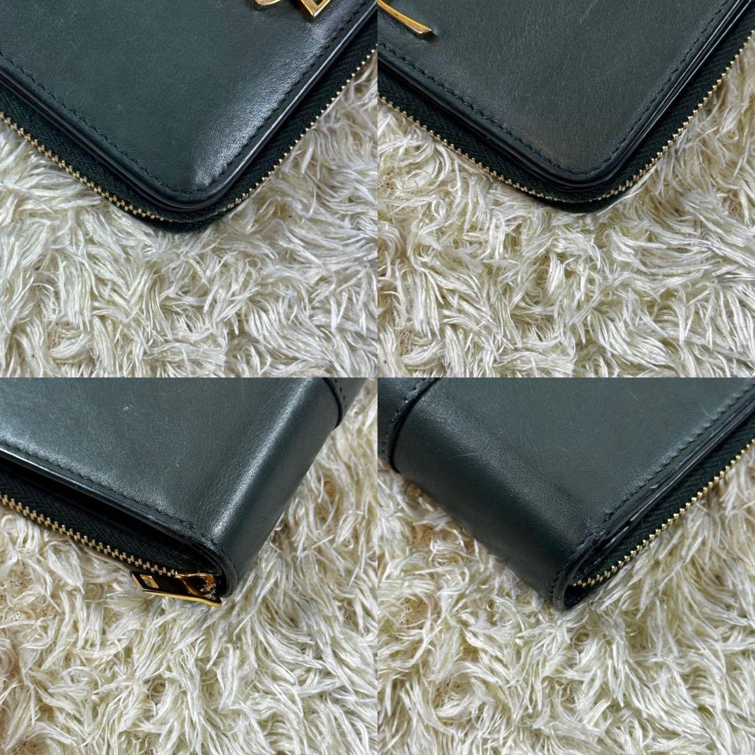 希少カラー✨サンローラン　二つ折り財布　カサンドラ　グリーン　スムースレザー