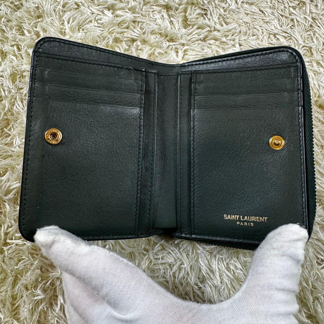 希少カラー✨サンローラン　二つ折り財布　カサンドラ　グリーン　スムースレザー