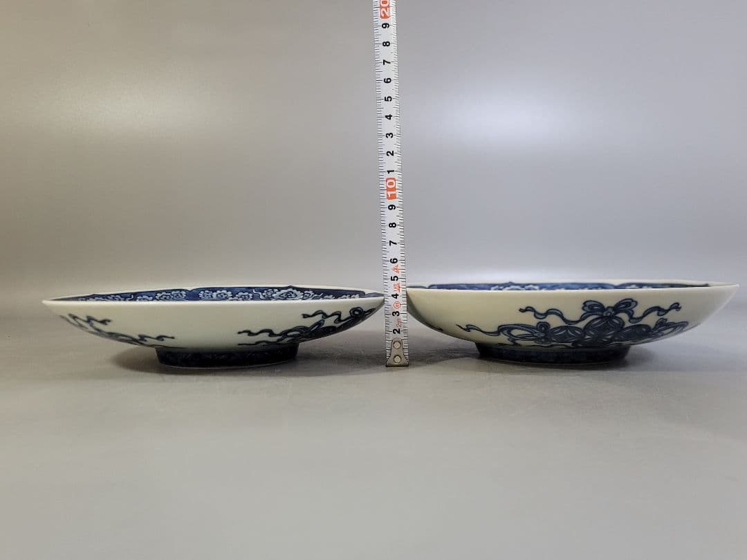 DT599 菊御紋 徳川紋 染付 鍋島皿 一対 希少 5000 値 19000