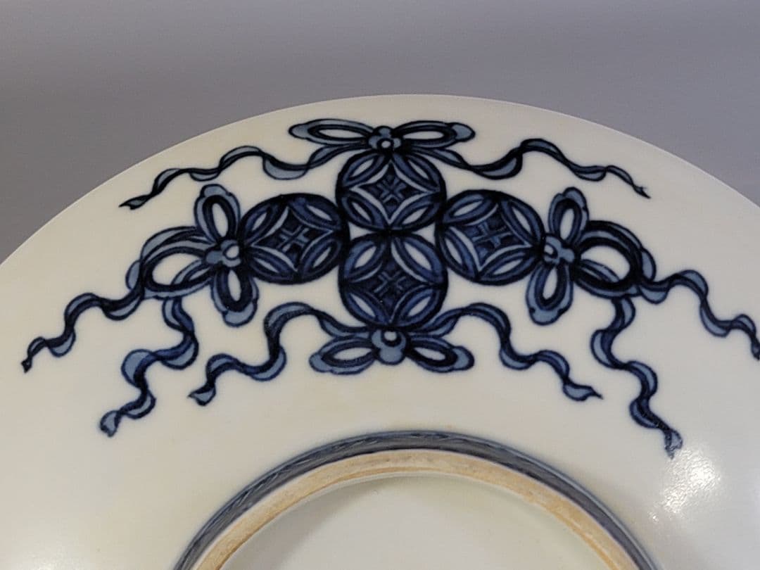 DT599 菊御紋 徳川紋 染付 鍋島皿 一対 希少 5000 値 19000