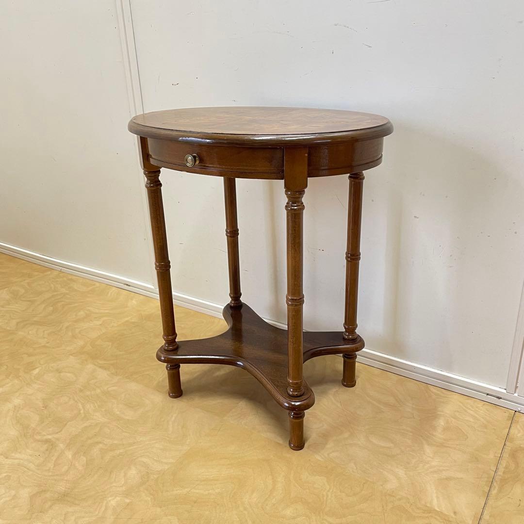 アンティーク調 サイドテーブル 花台 引き出し コンソール 飾り台 イタリア