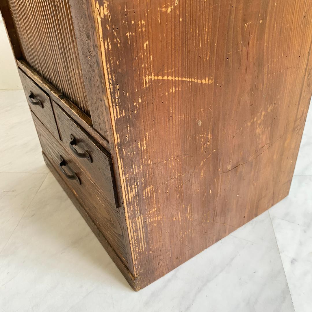 希少 アンティーク 蛇腹扉の小振りの棚 小引き出し 古道具