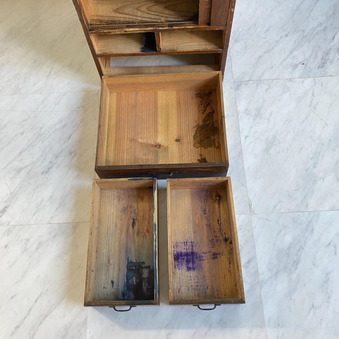 希少 アンティーク 蛇腹扉の小振りの棚 小引き出し 古道具