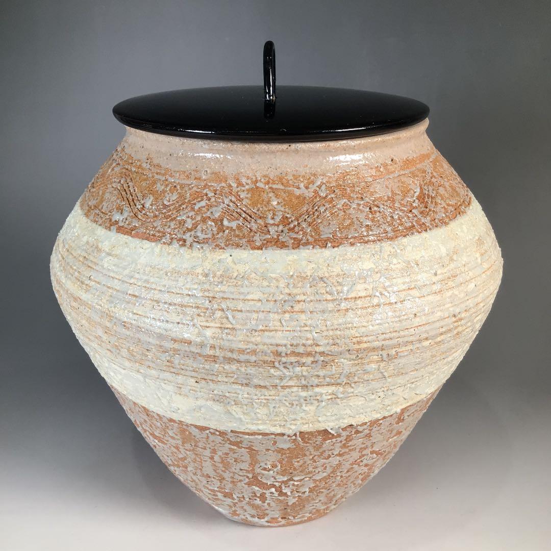 Ｎ４２６　水指　『宇田佐平造』『算玉刷毛目文』『一重口水指』　共箱　茶道具