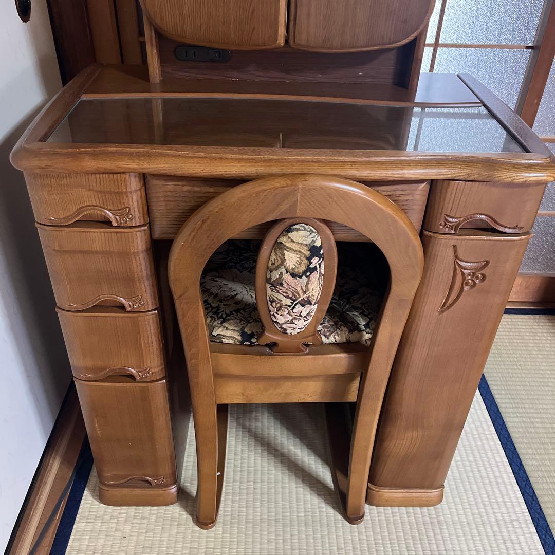 お値下げ✨三面鏡ドレッサー 鏡台 ランプコンセント付き 昭和レトロ 鈴木木工家具