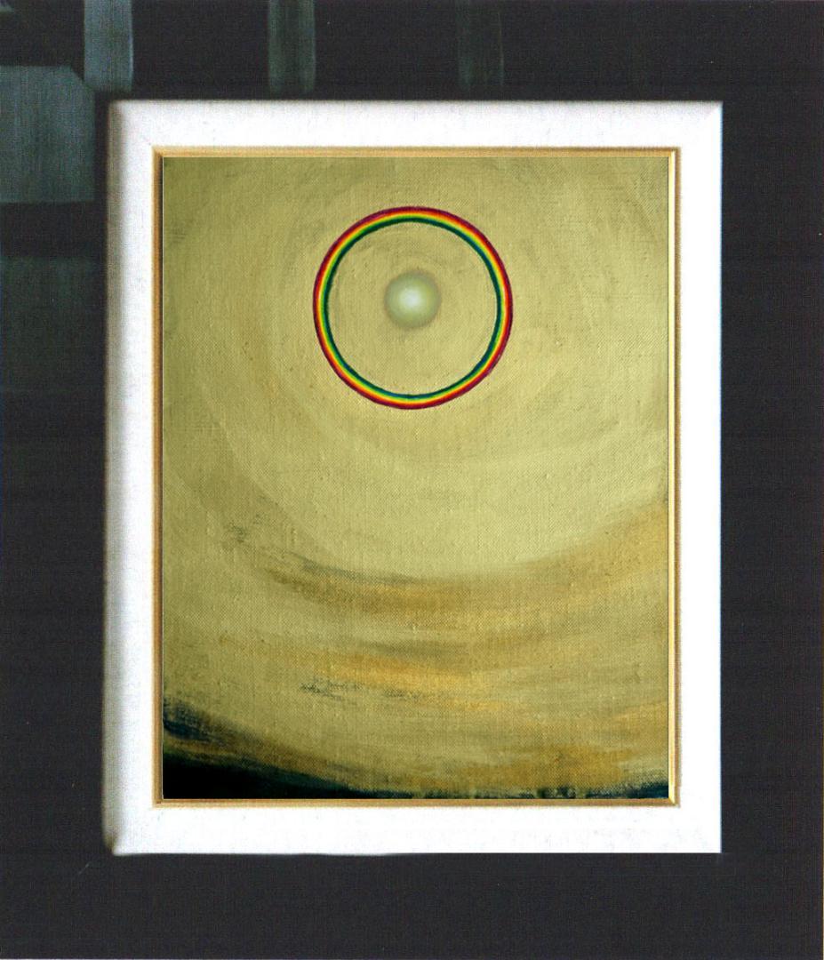 油絵 菅家令子 絵 絵画インテリア額付(青緑＋金色の枠)F3-G92023祈希望