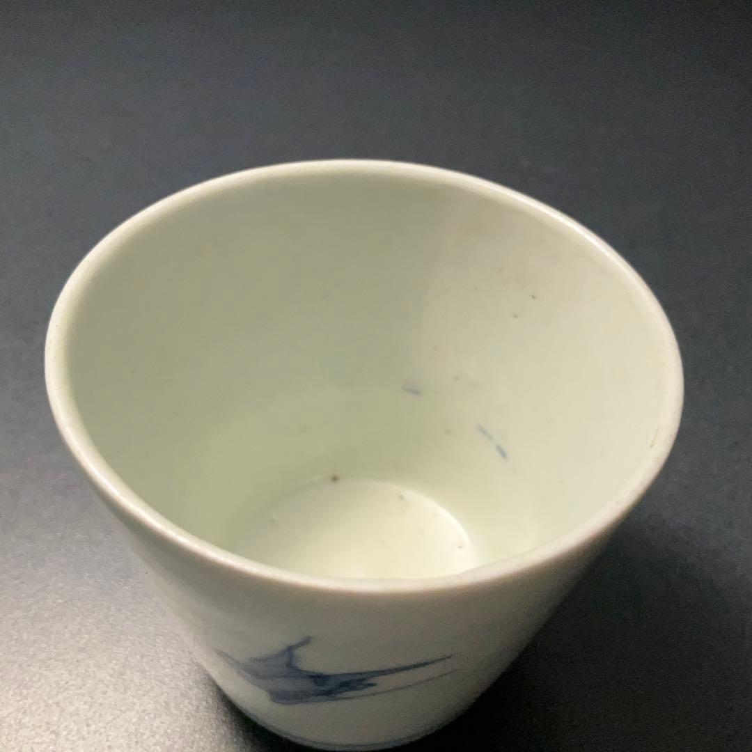 伊万里染付花鳥図姫猪口　梅に鶯　骨董　古伊万里　豆猪口 6R1245wダS