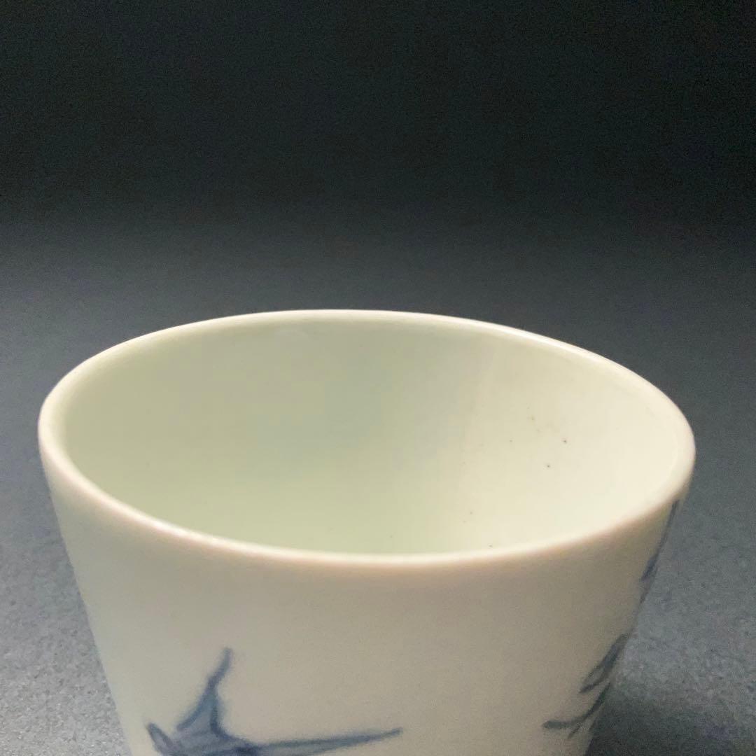 伊万里染付花鳥図姫猪口　梅に鶯　骨董　古伊万里　豆猪口 6R1245wダS