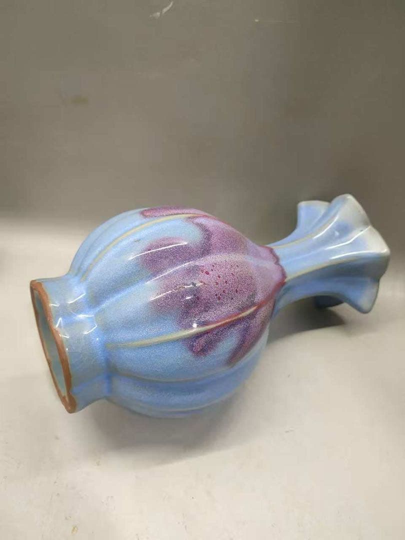 宋鈞磁瓜棱花口赏瓶 置物　陶芸　骨董品　古美術品　花瓶　逸品‼️