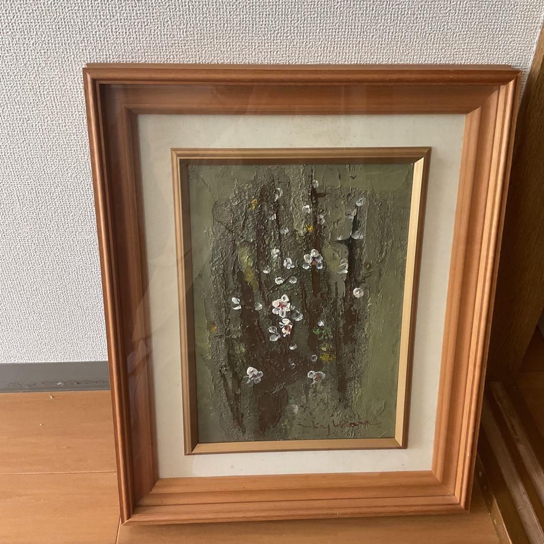甘夏油彩画 花図 作品にサイン在 作者不詳 キャンバスのみ