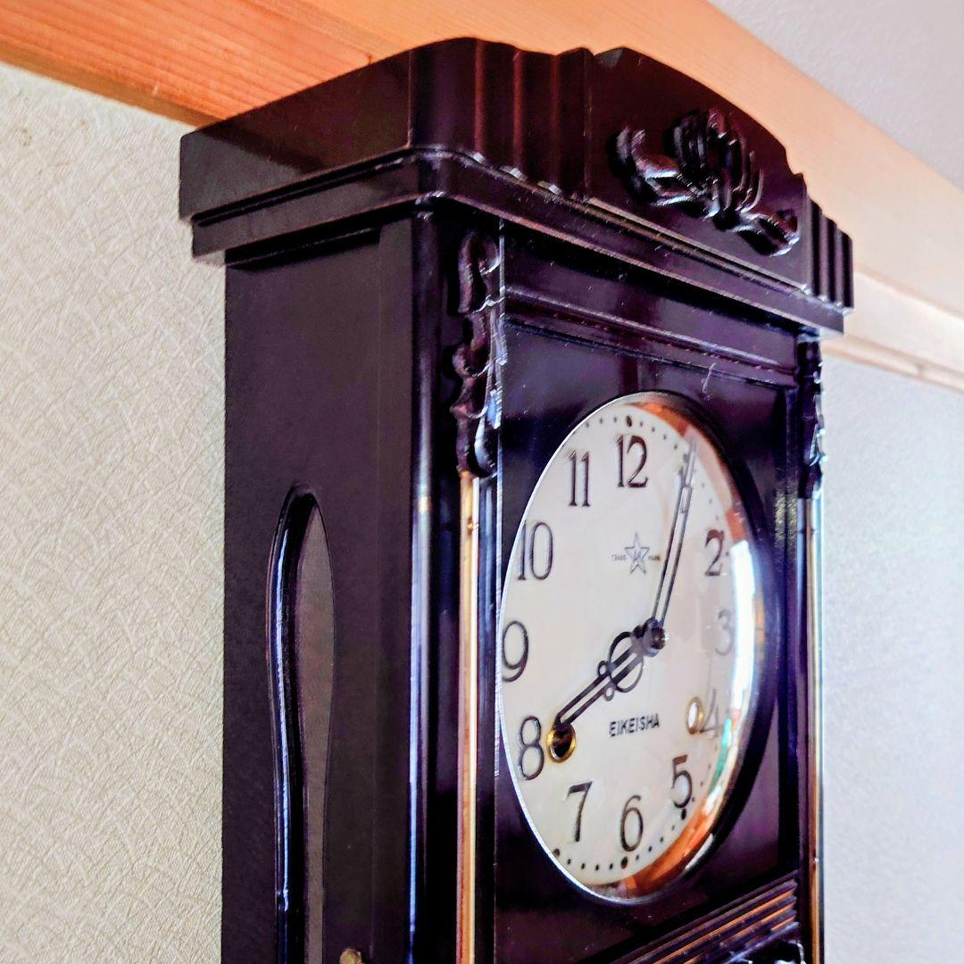 〈完動・美品〉栄計舎　黒漆塗りスリゲル宮型ゼンマイ振り子時計