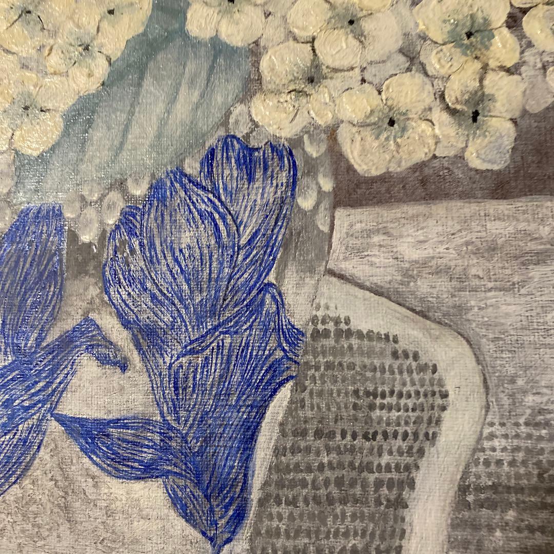 原画　油絵　白い紫陽花
