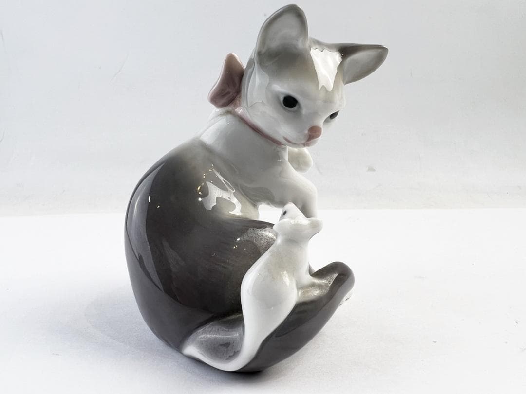美品　LLADRO リヤドロ ネコとネズミ 陶器人形 フィギュリン インテリア