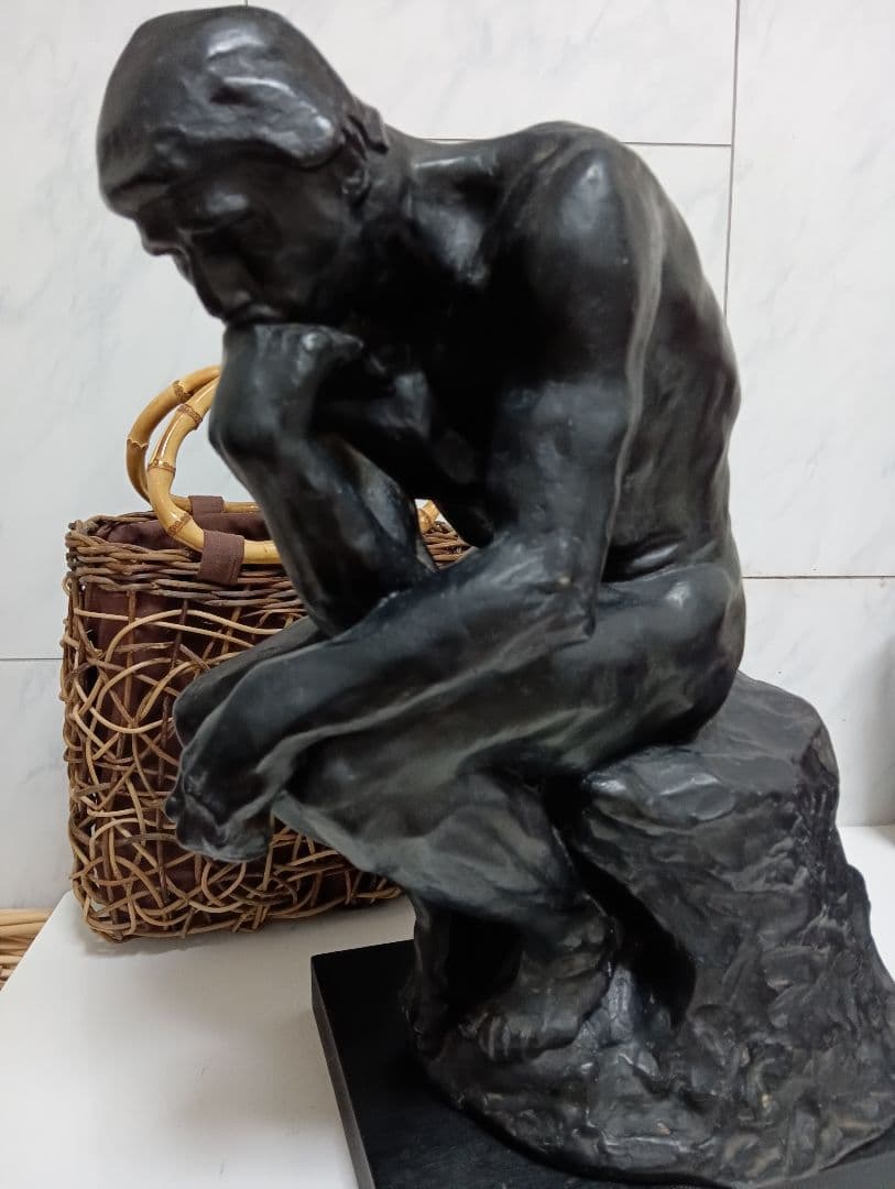 オーギュスト・ロダン稀少高さ４０センチ「考える人」モチーフ木彫美術彫刻飾り置物