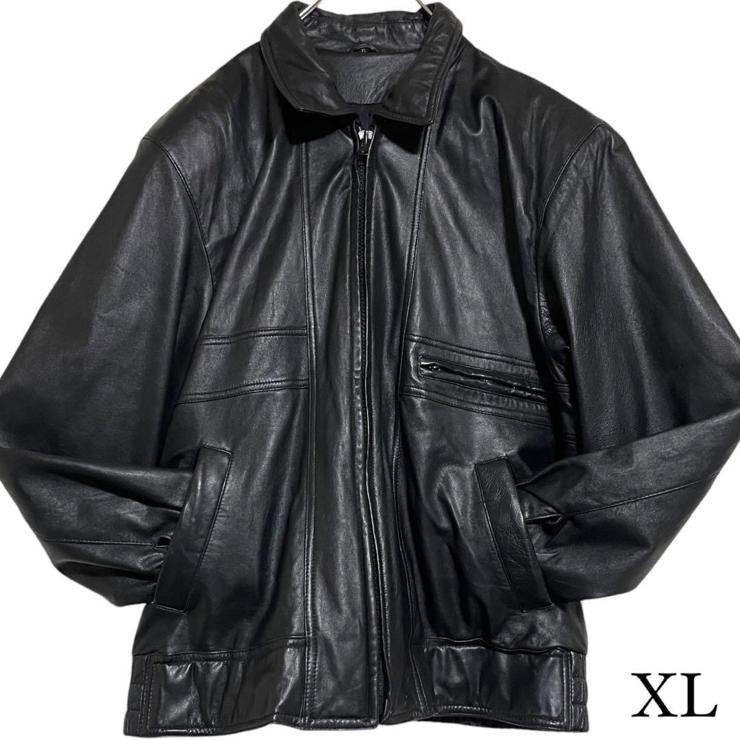 大きいサイズ【vintage】リアルレザーシングルライダースジャケット 黒 XL