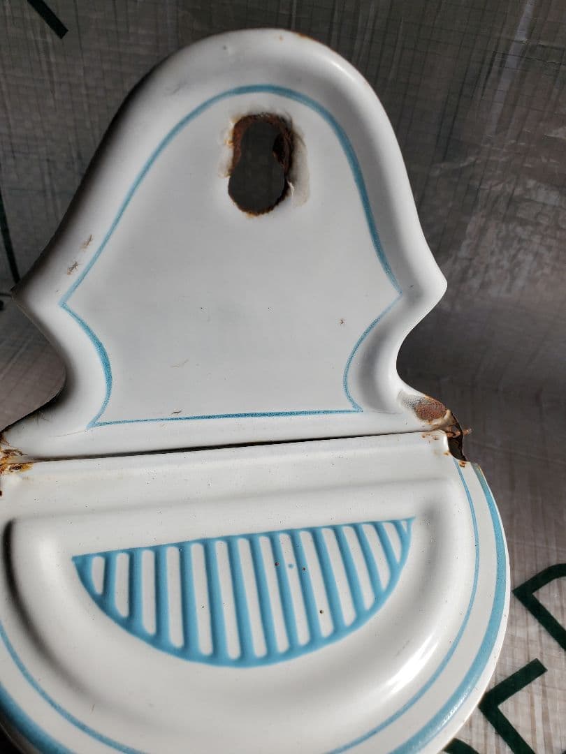 フランス　アンティーク　ホーロー　塩入れ　BB社　ローズガーランド