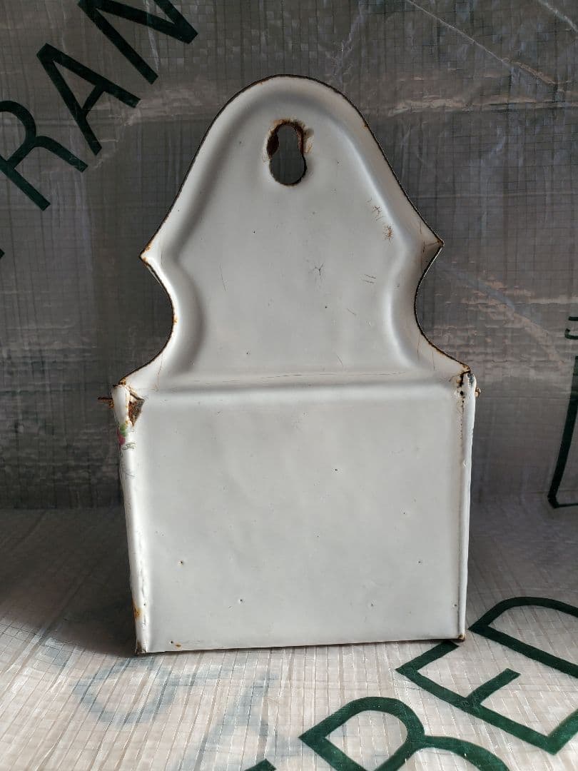 フランス　アンティーク　ホーロー　塩入れ　BB社　ローズガーランド