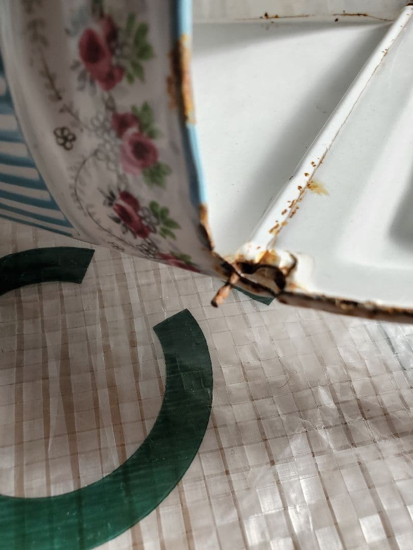 フランス　アンティーク　ホーロー　塩入れ　BB社　ローズガーランド