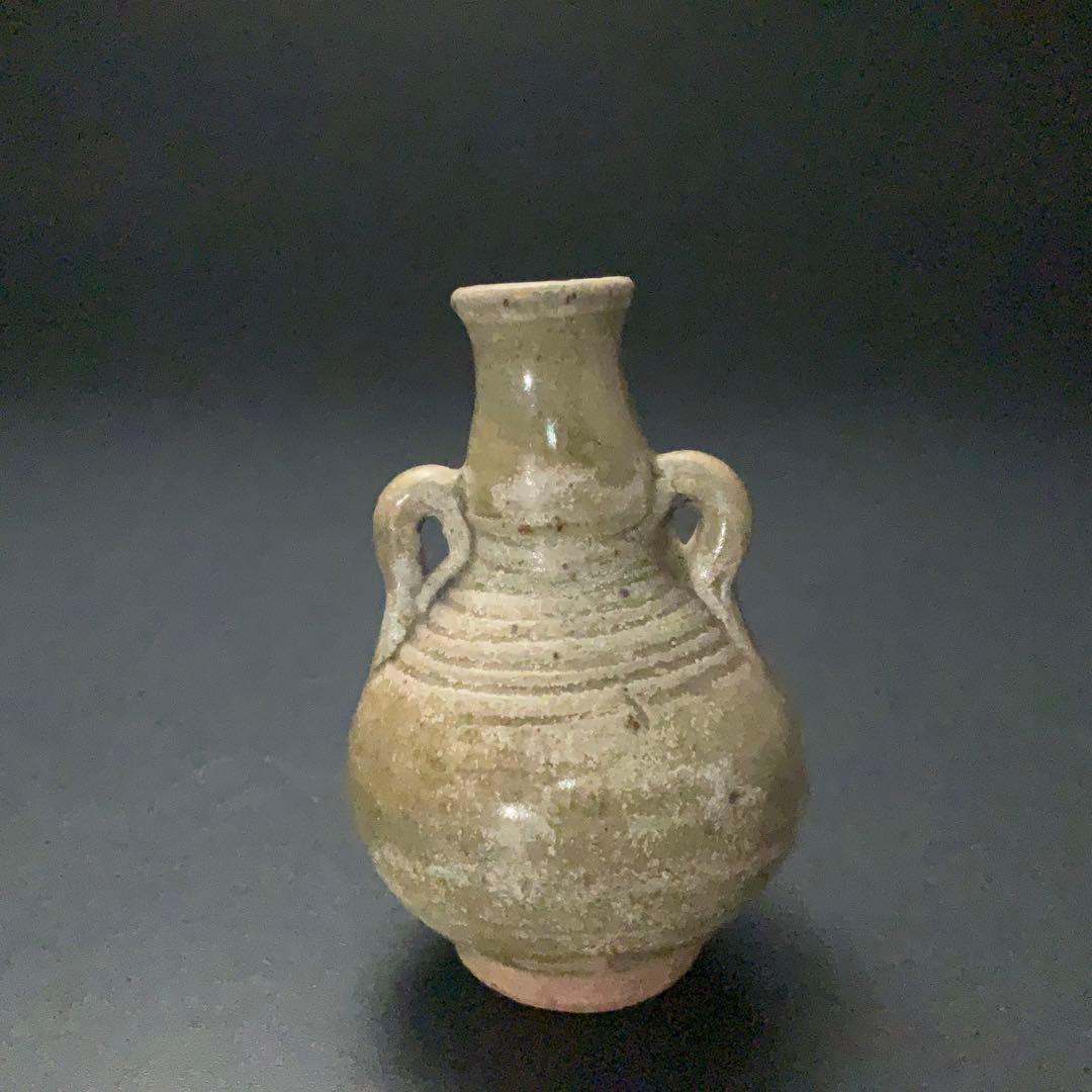 灰釉双耳小瓶　タイ　スンコロク　骨董　R1395ダM
