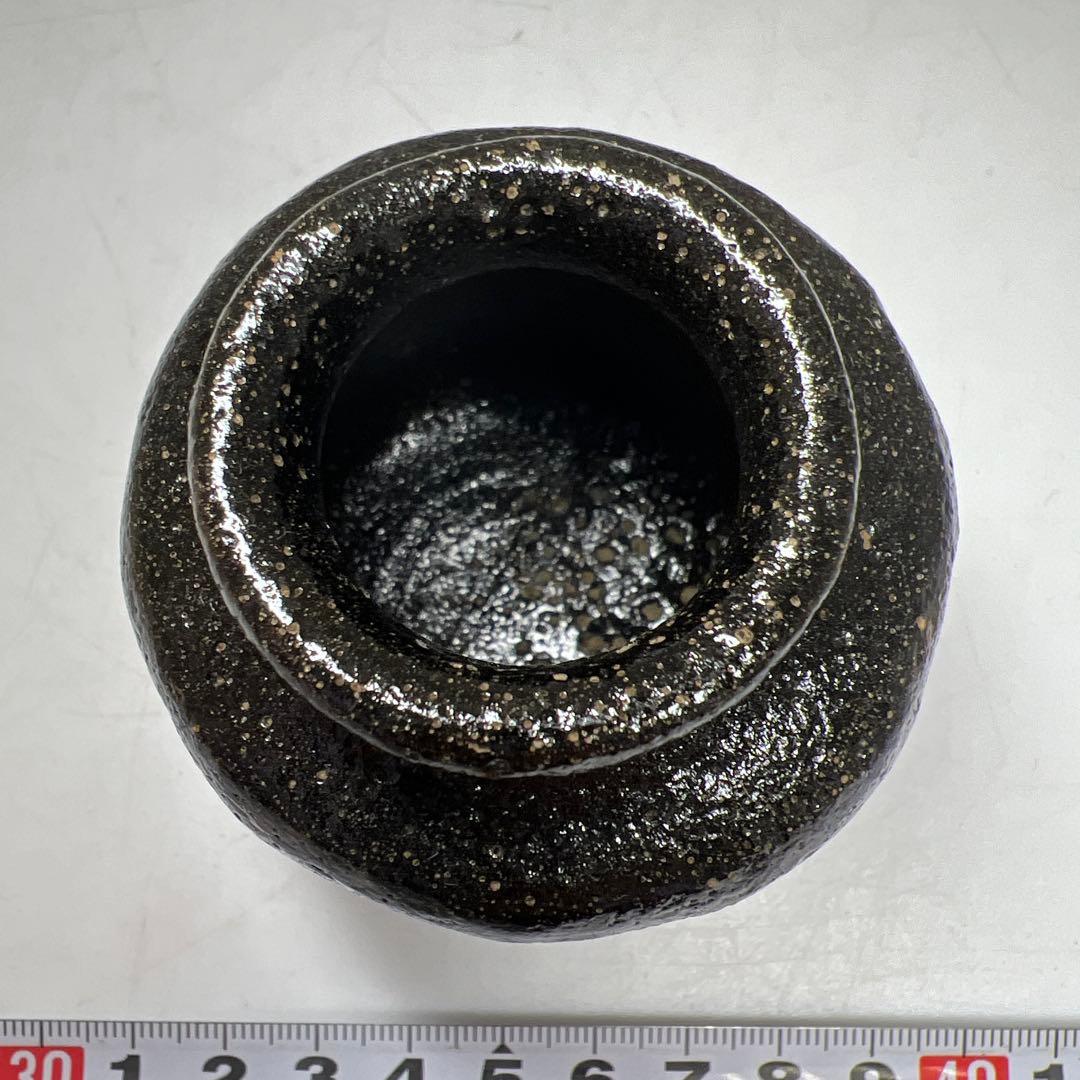 黒楽　上手茶入　替仕覆付（高木間通）　木箱付　高約7.5㎝東Y7-1229☆2F