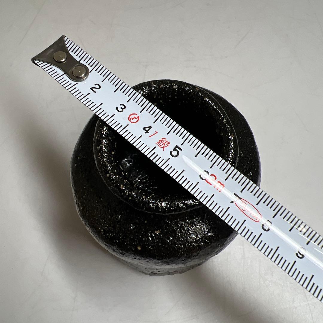 黒楽　上手茶入　替仕覆付（高木間通）　木箱付　高約7.5㎝東Y7-1229☆2F